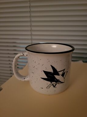San Jose Sharks 15 oz White Speckled Ceramic Camp Mug - NHL Licensed